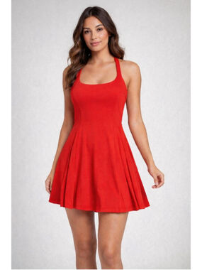 Women's CALIA Pleated Court Mini Dress Size M in Fresh Red